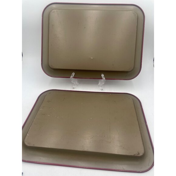 Vintage Floral Metal Serving Trays Set Of 2 Rose Design Boho Chic Burgundy - Picture 4 of 5